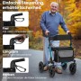 Senior nutzt blauen faltbaren Rollator mit Luftbereifung im Freien. Zeigt Brems- und Parkfunktionen für Sicherheit.