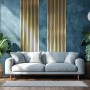 Wohnzimmer mit Kovalex Akustikpaneelen in Gold. Akustik verbessert Raumklang und Design.