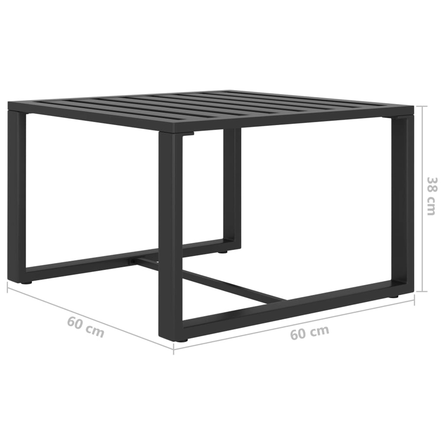 Quadratischer, anthrazitfarbener Couchtisch aus Aluminium, Teil des vidaXL Garten-Lounge-Sets.