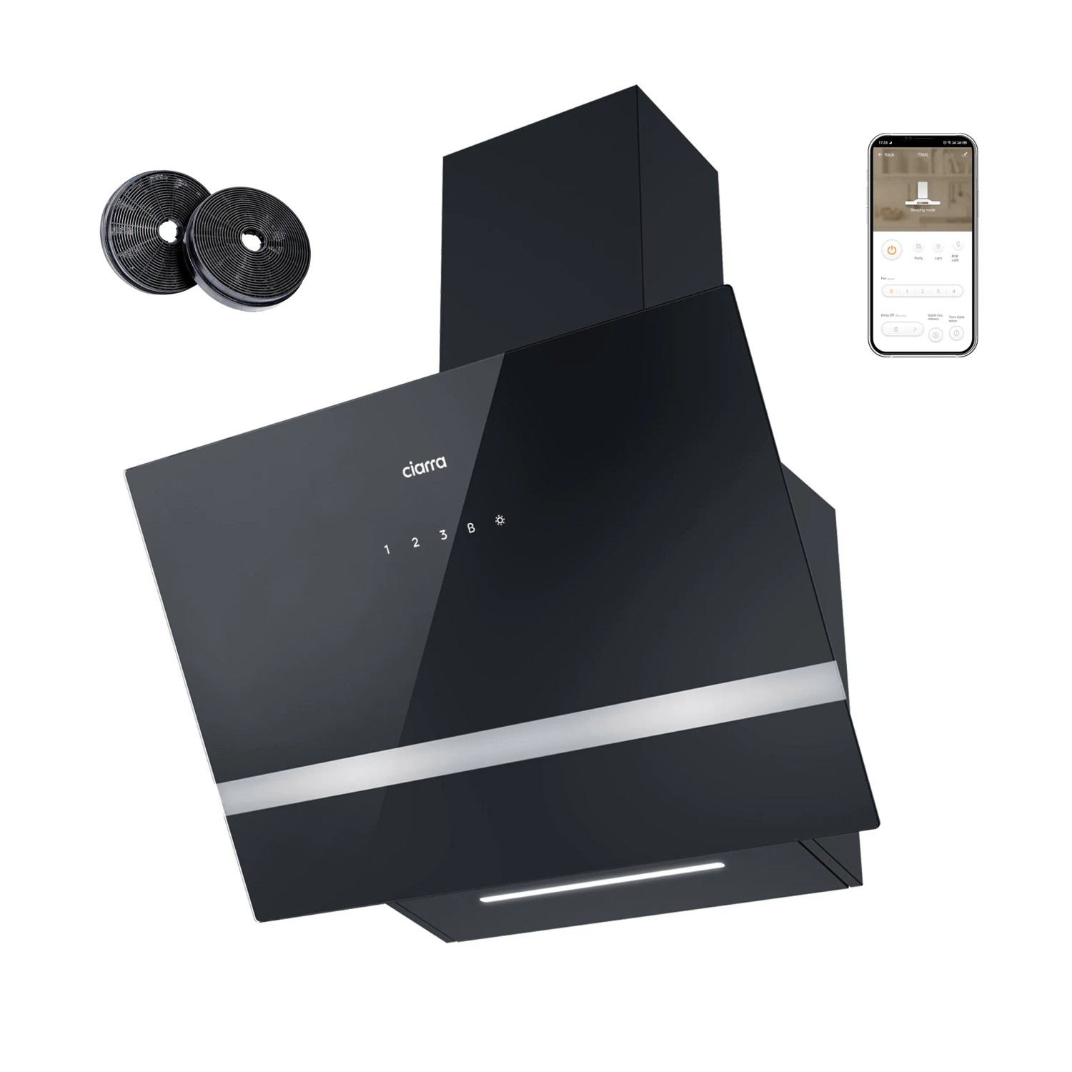 CIARRA Dunstabzugshaube 60 cm 650 m³/h A+++ Kopffrei WIFI-APP Touch Control VM6736HB