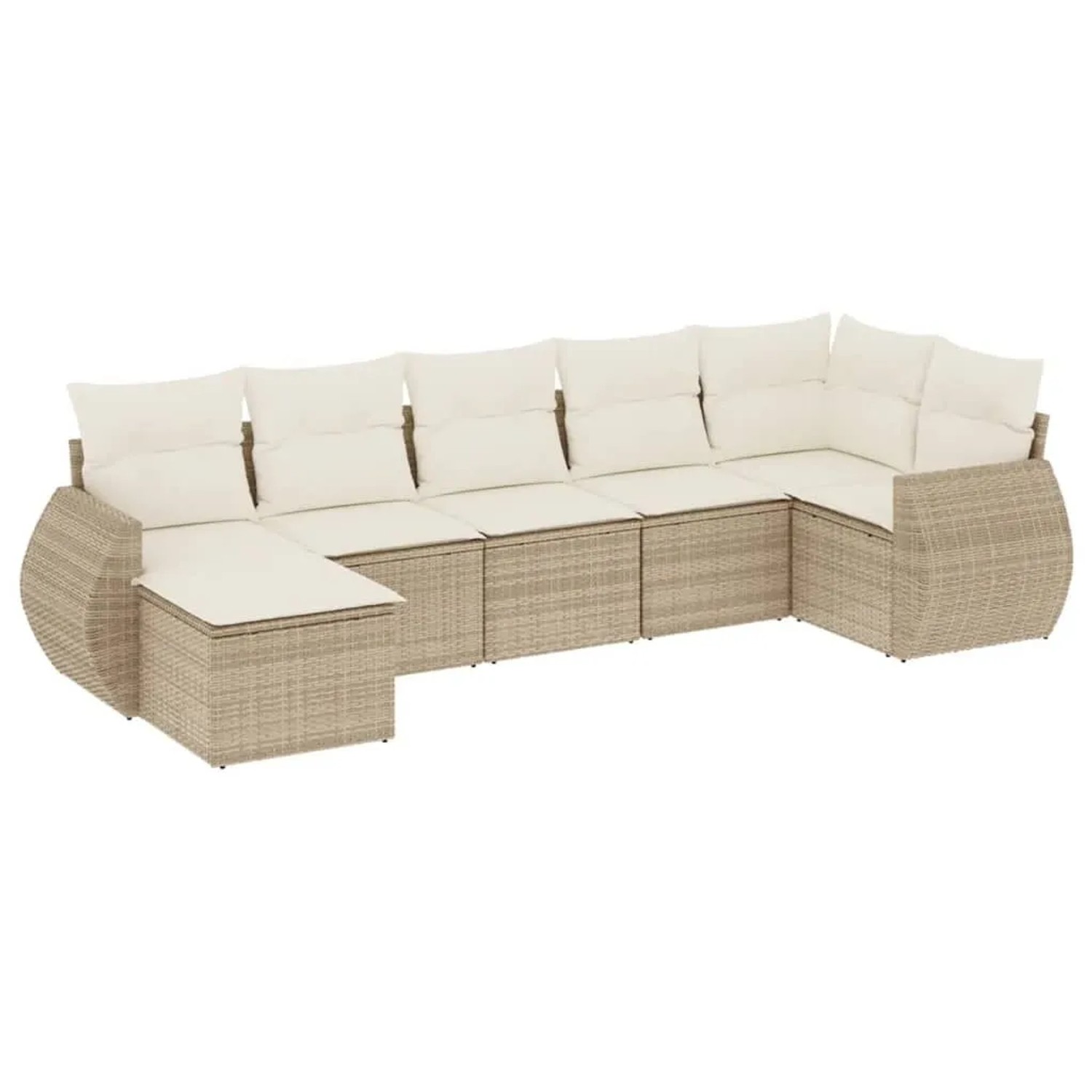 vidaXL 7-Tlg Garten-Sofagarnitur mit Kissen Beige Poly Rattan 3221677