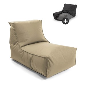 Beiger mokebo Sitzsack Sundowner mit wasserabweisender Schutzhülle für Indoor und Outdoor.