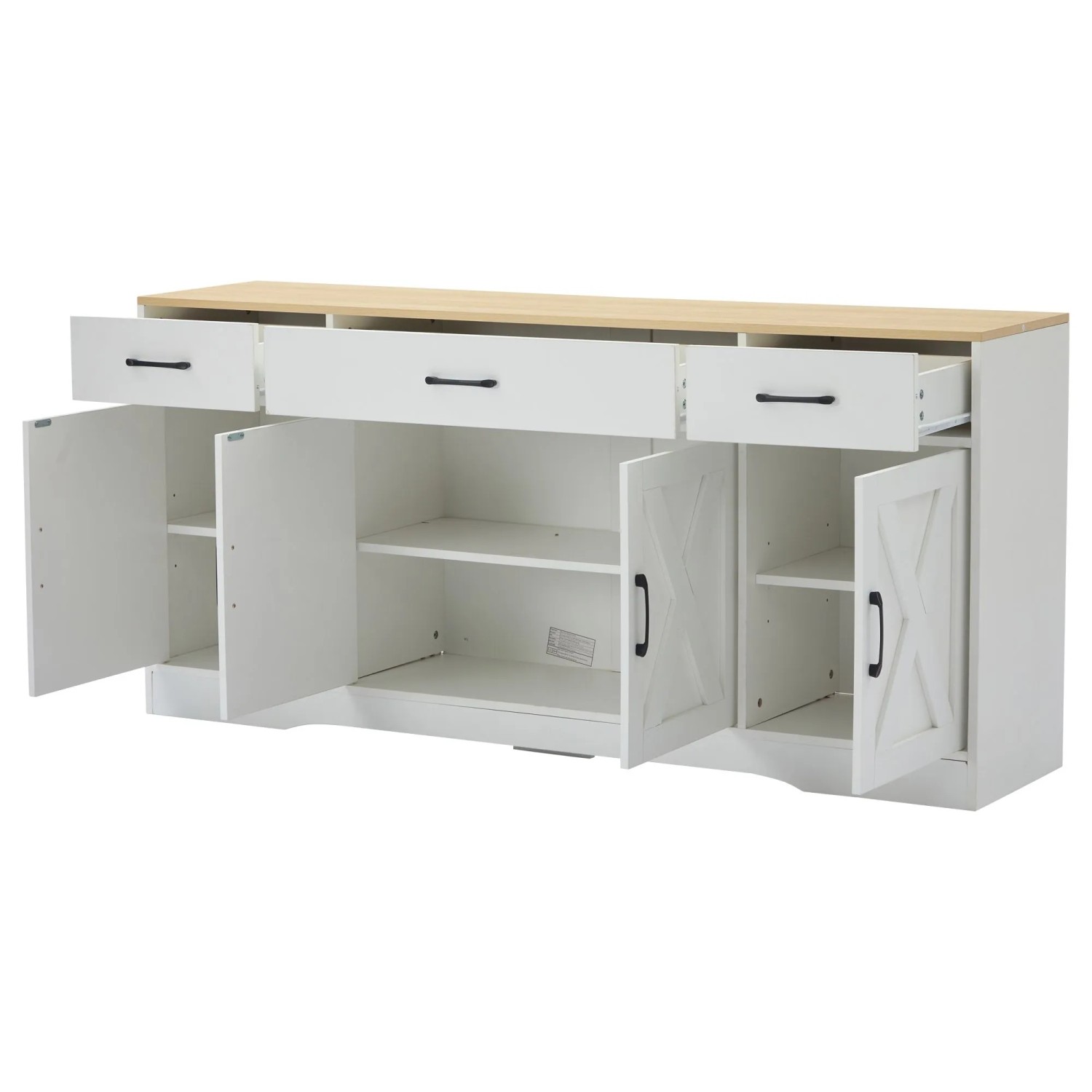 ModernLuxe Sideboard mit 4 Türen 3 Schubladen Verstellbaren Ablagen MDF Weiß Holzfarben