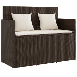 Braune VidaXL Gartenbank aus Rattan mit Kissen. Gartenmöbel mit Stauraum für Terrasse & Garten.