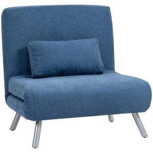 Blauer HOMCOM Schlafsessel 2-in-1, klappbar, mit Samtoptik-Bezug und Metallfüßen. Ideal als Loungesessel.