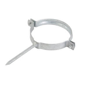 Verzinkte Standrohrschelle NW 100 zur Befestigung von Metall-Dachrinnen Fallrohren.