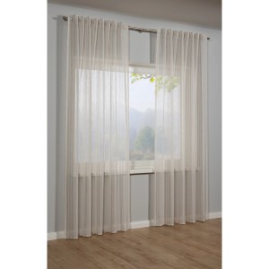 Beiger Bennetti Schal mit Gardinenband, 140x245 cm, vor Fenster mit Ausblick.