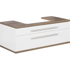 Fackelmann Waschbeckenunterschrank Stanford, 110 cm, Weiß und Eiche Natur mit zwei Schubladen.