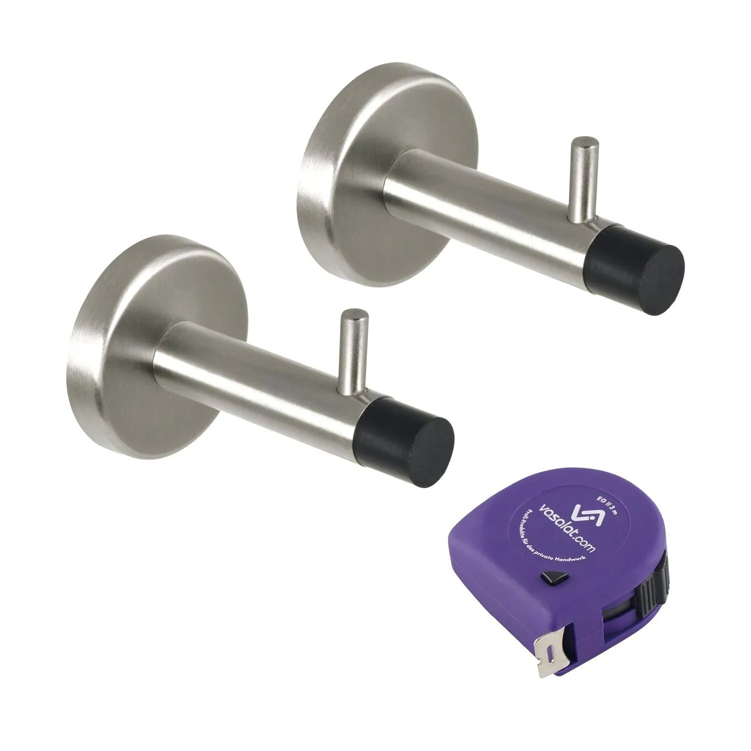 vasalat Set Türstopper Wand mit Dämpfer & Haken Ø 14 mm L 82 mm Edelstahl