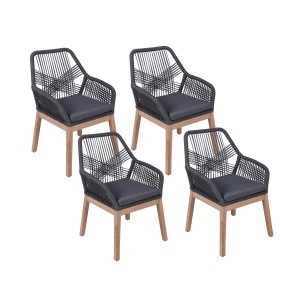 4er Set Garden Pleasure Stühle Pomona, anthrazit-braun, mit Seilbespannung und Polster.