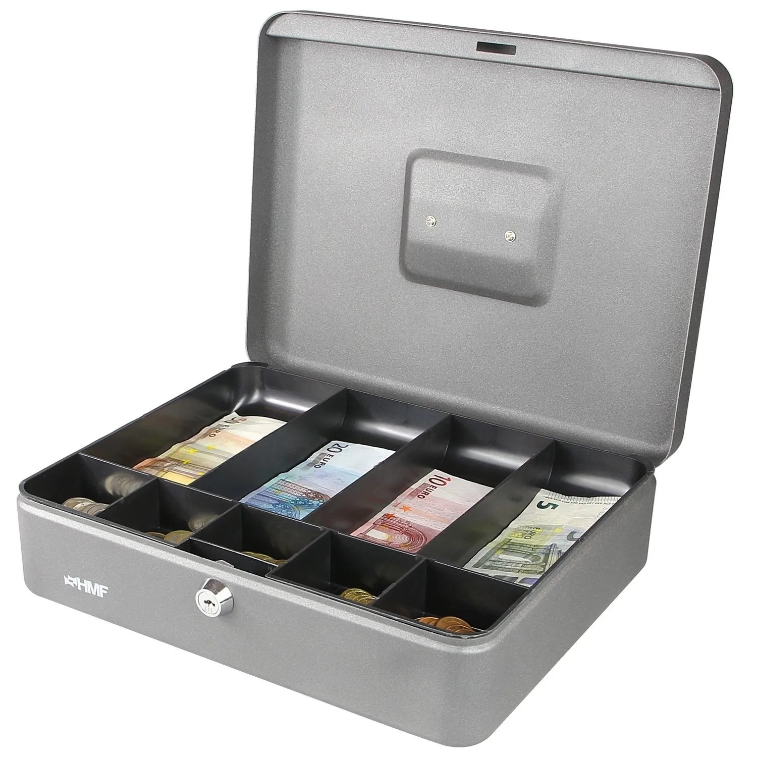 HMF 10019-09 Geldkassette Scheinfächer Münzfächer 30 x 24 x 9 cm Silber