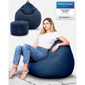 Green Bean Sitzhocker Motiv-Sitzsack 100 x 50 x 120 cm Linen Waschbarer Bezug Dunkelblau