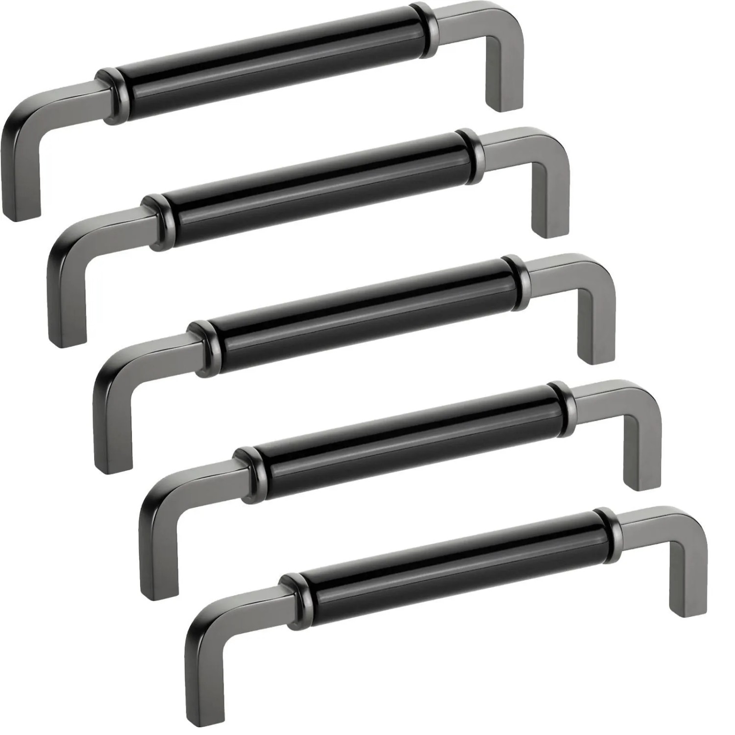 SOTECH 5x Möbelgriff AXIS BA 160 mm Anthrazit mit Schwarzem Porzellan Einsatz