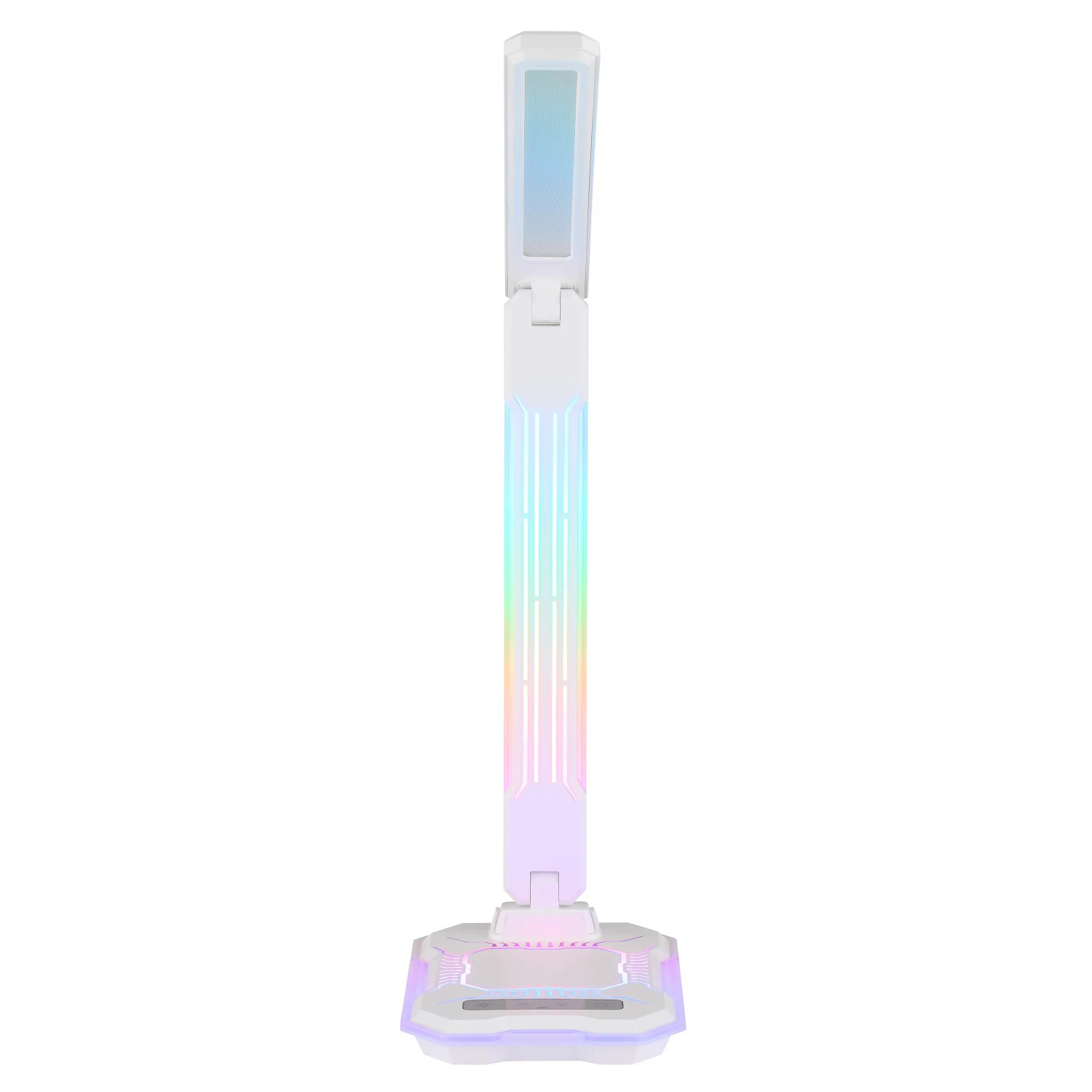 Weiße LED-Tischlampe Cyberglow mit RGB-Effekten, USB-Ladefunktion und verstellbarem Kopf.