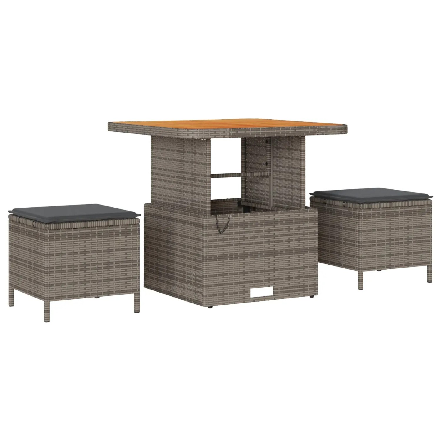 Graues 8-tlg. vidaXL Garten-Sofa-Set aus Poly Rattan mit Tisch und Hockern inklusive Kissen.