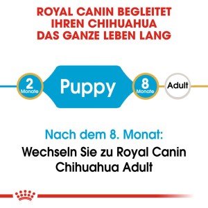Royal Canin Chihuahua Puppy Futter: Grafik zum Futterwechsel von Welpe zu Adult.