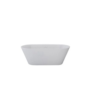 Freistehende, weiße Jet-Line Badewanne Deliah mit integriertem Überlauf.