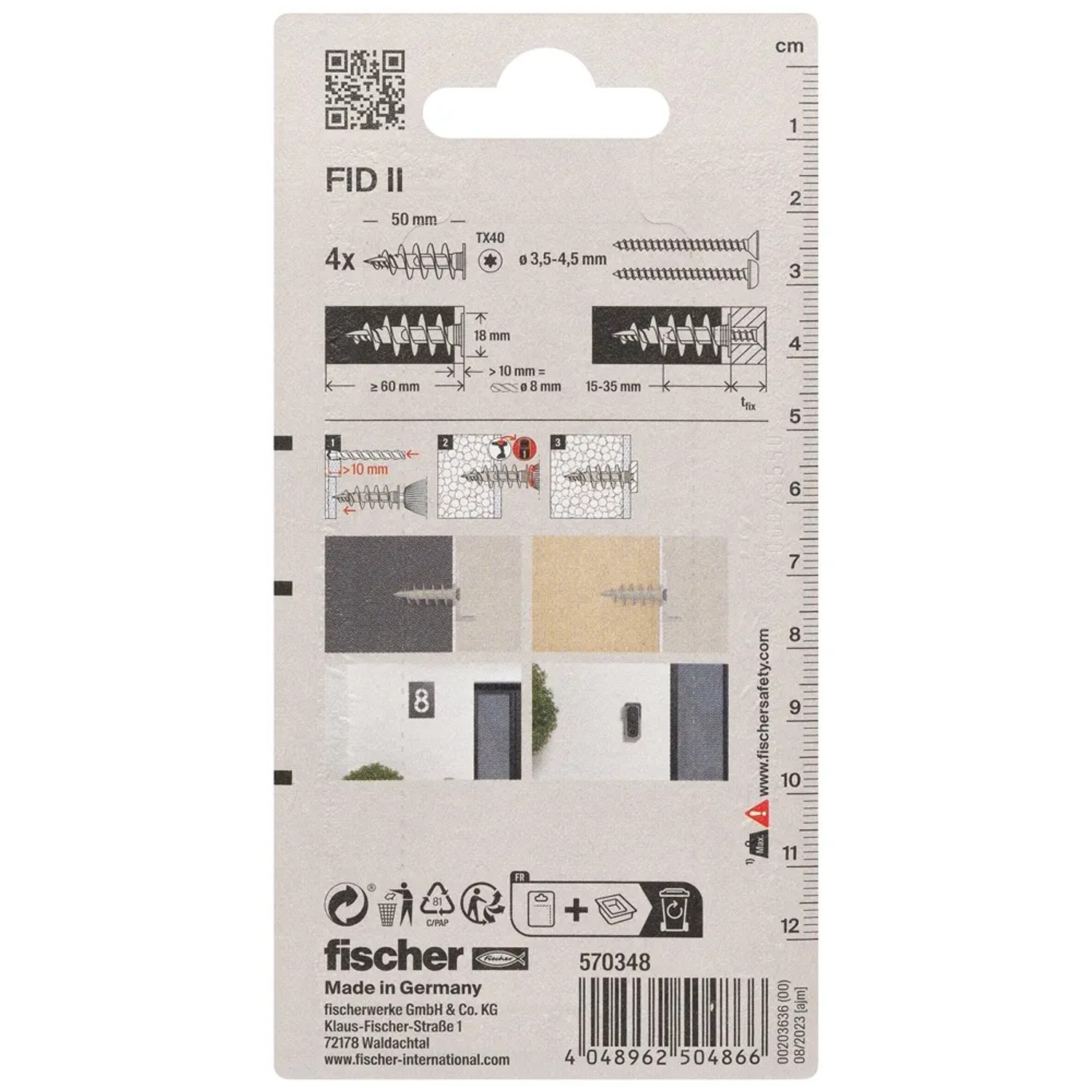 Fischer Dämmstoffdübel FID II 8x35mm, 4er-Pack. Dübel zur Befestigung in Dämmstoffen.