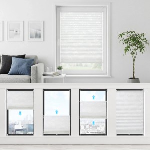 Sekey Plissee, weiß mit Muster, verstellbar und ohne Bohren montiert, für Fenster.