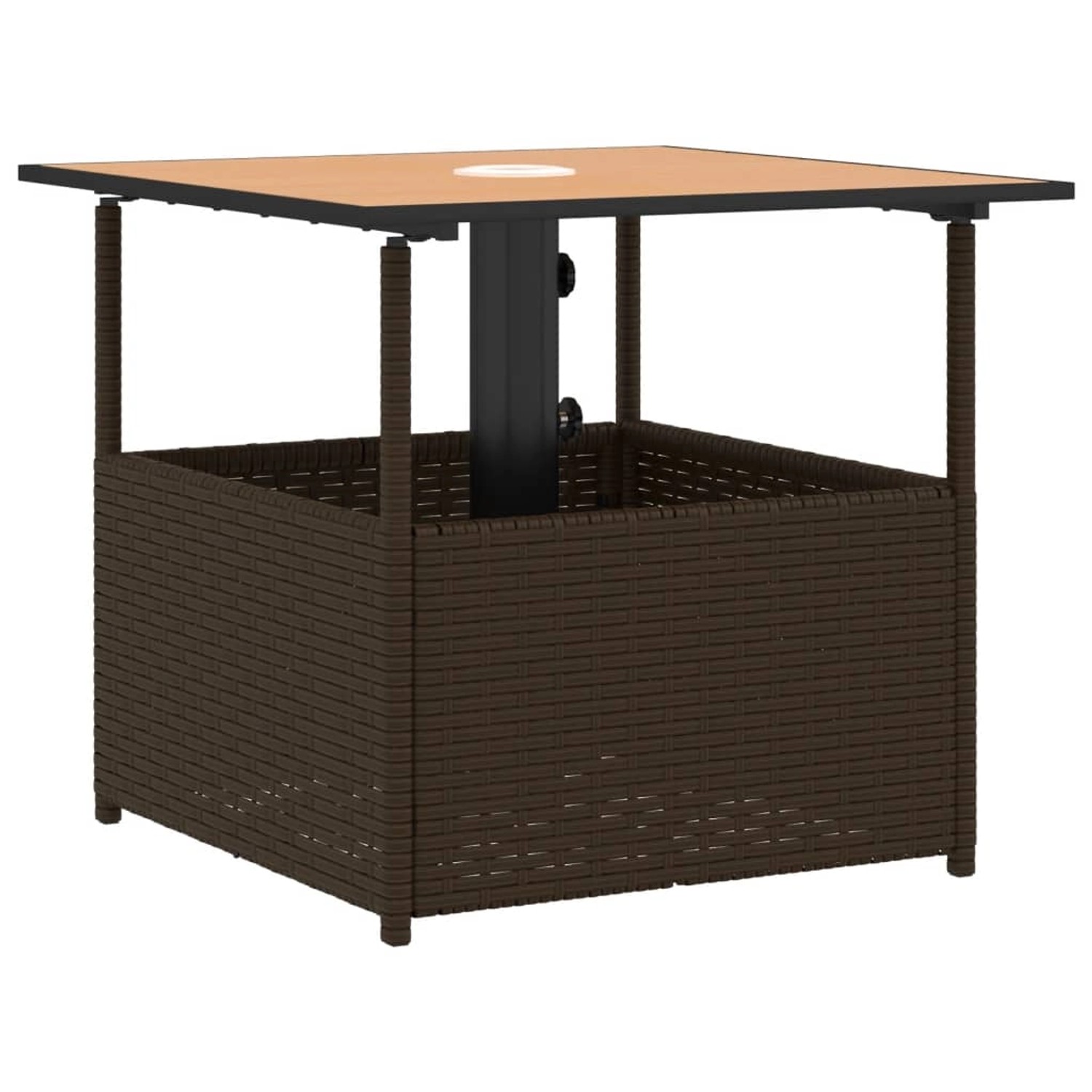 vidaXL Gartentisch mit Schirmloch Braun 55x55x46,5 cm Poly Rattan 364118 günstig online kaufen