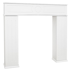 Weiße DuneDesign Kaminkonsole mit Stauraum, 107x100x19 cm, für Wohnzimmer. Dekokamin mit Fächern.