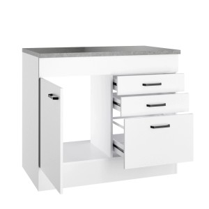 OPTIFIT Spülenunterschrank Bonn214, 100cm, weiß mit Arbeitsplatte, Schubladen und Tür.