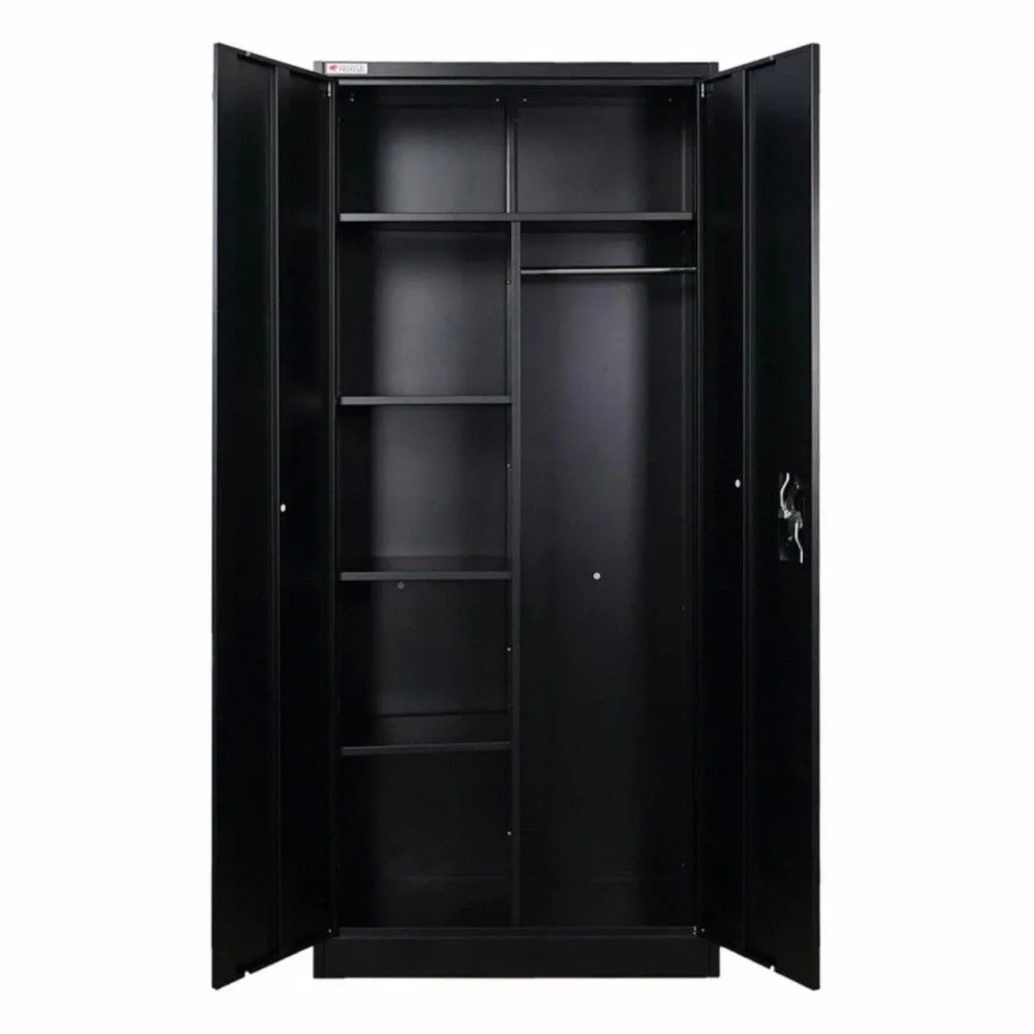 PROREGAL Flügeltürenschrank ELEPHANT Mit 2 Türen Abschließbar HxBxT 180x80x40cm 6 Fächern & Kleiderstange Stahl Pulverbeschichtet Schwarz Spind_7
