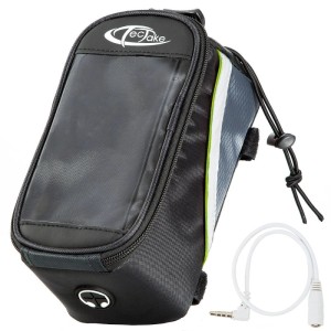 Tectake Fahrradtasche mit Rahmenbefestigung, wasserabweisend, schwarz/grau/grün, inkl. Audio-Verlängerung.
