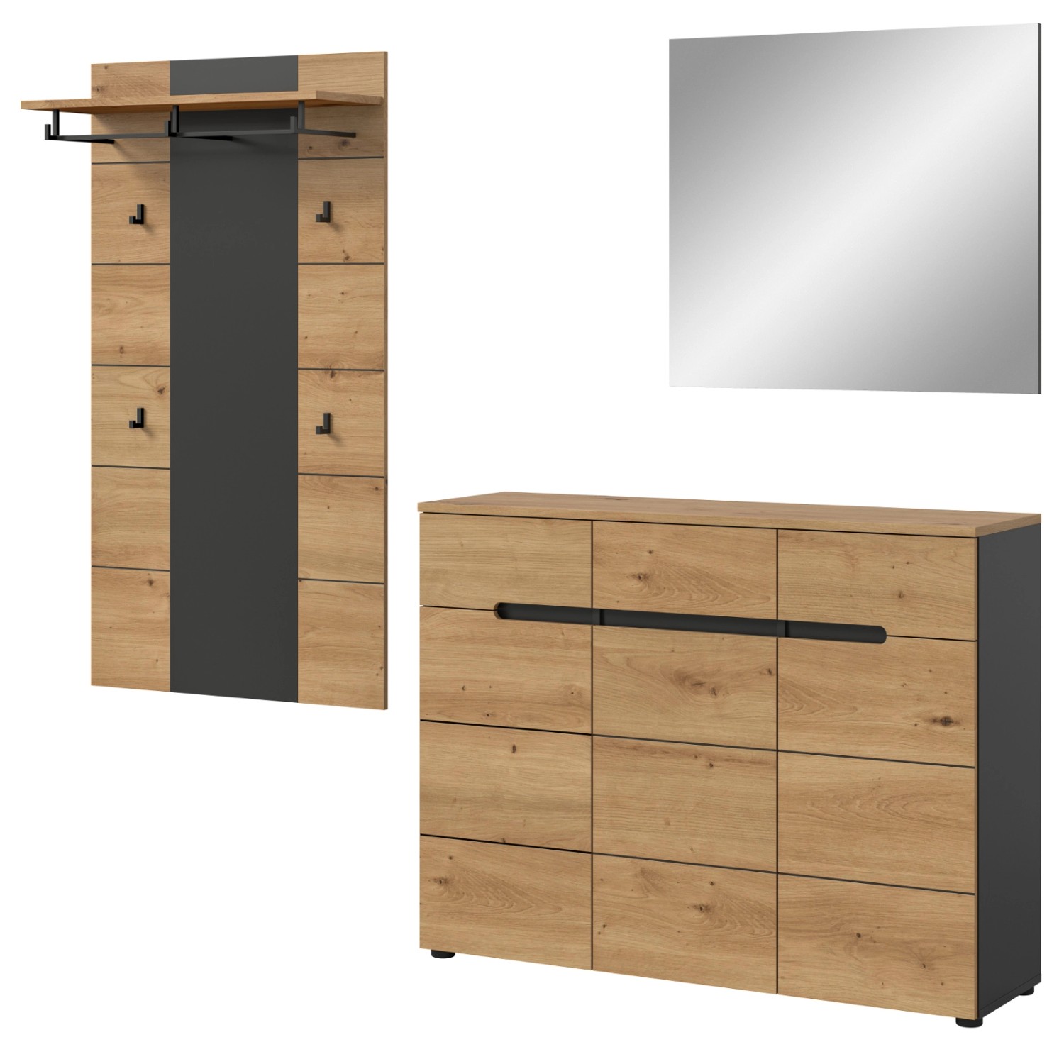 Inn.Furn Garderoben-Set 3-teilig in Eiche und Grau 215 cm Cooper günstig online kaufen