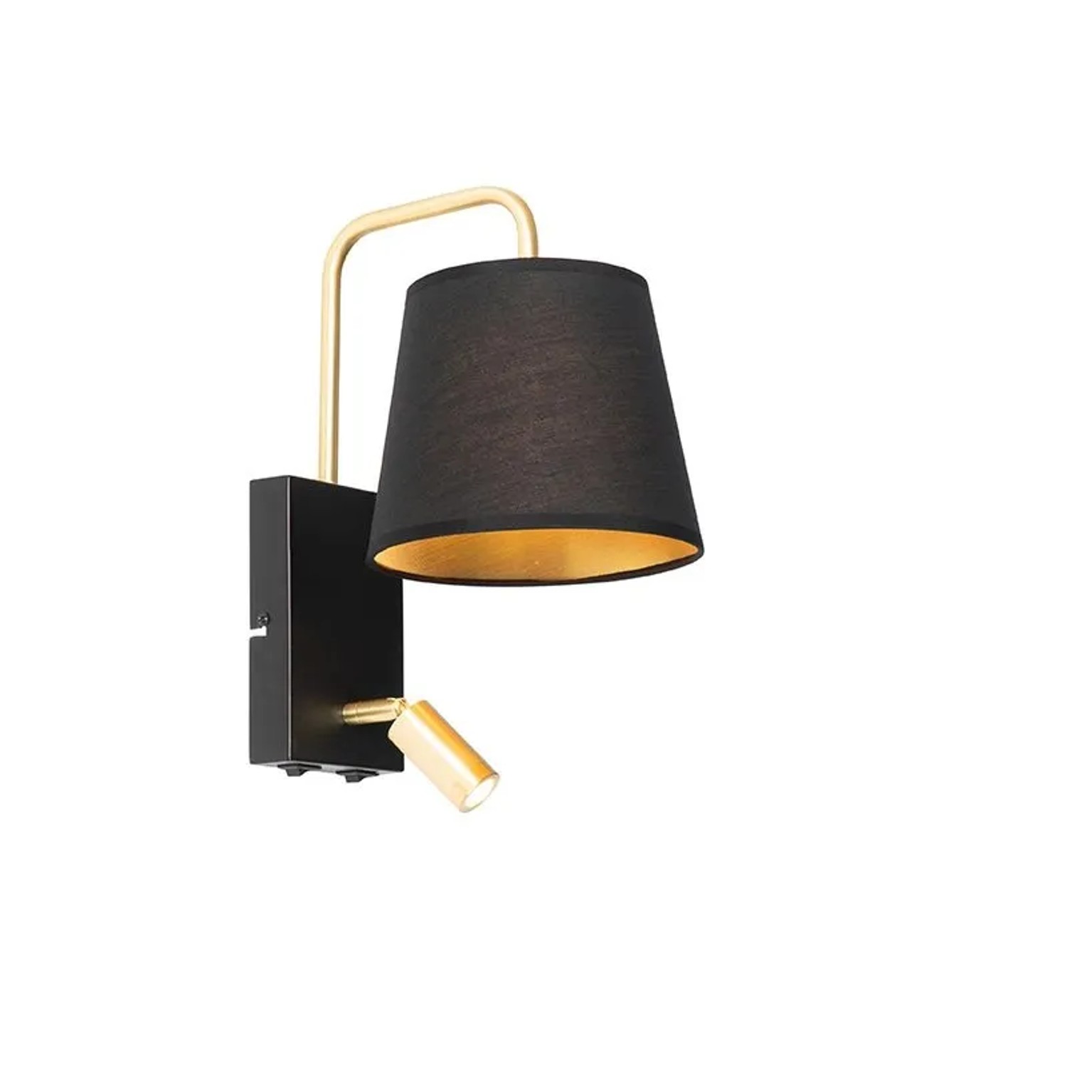 QAZQA Moderne Wandleuchte Schwarz und Gold mit Leselampe Renier