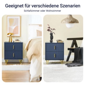 SoBuy Nachttisch mit 2 Schubladen Beistelltisch Nachtschrank Blau 40x47x40cm FBT115-B