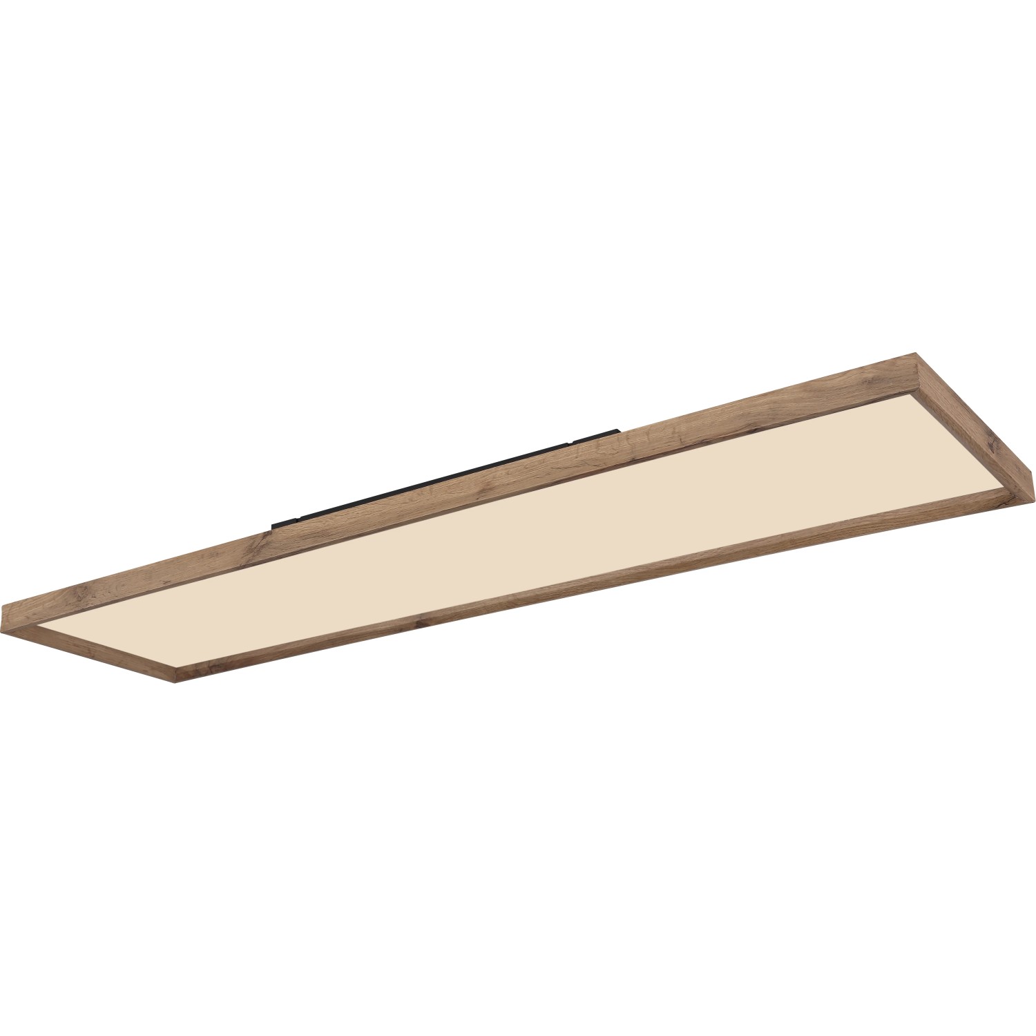 LED-Panel Cinderella: Rechteckige Deckenleuchte in Weiß matt mit Holzoptik-Rahmen.