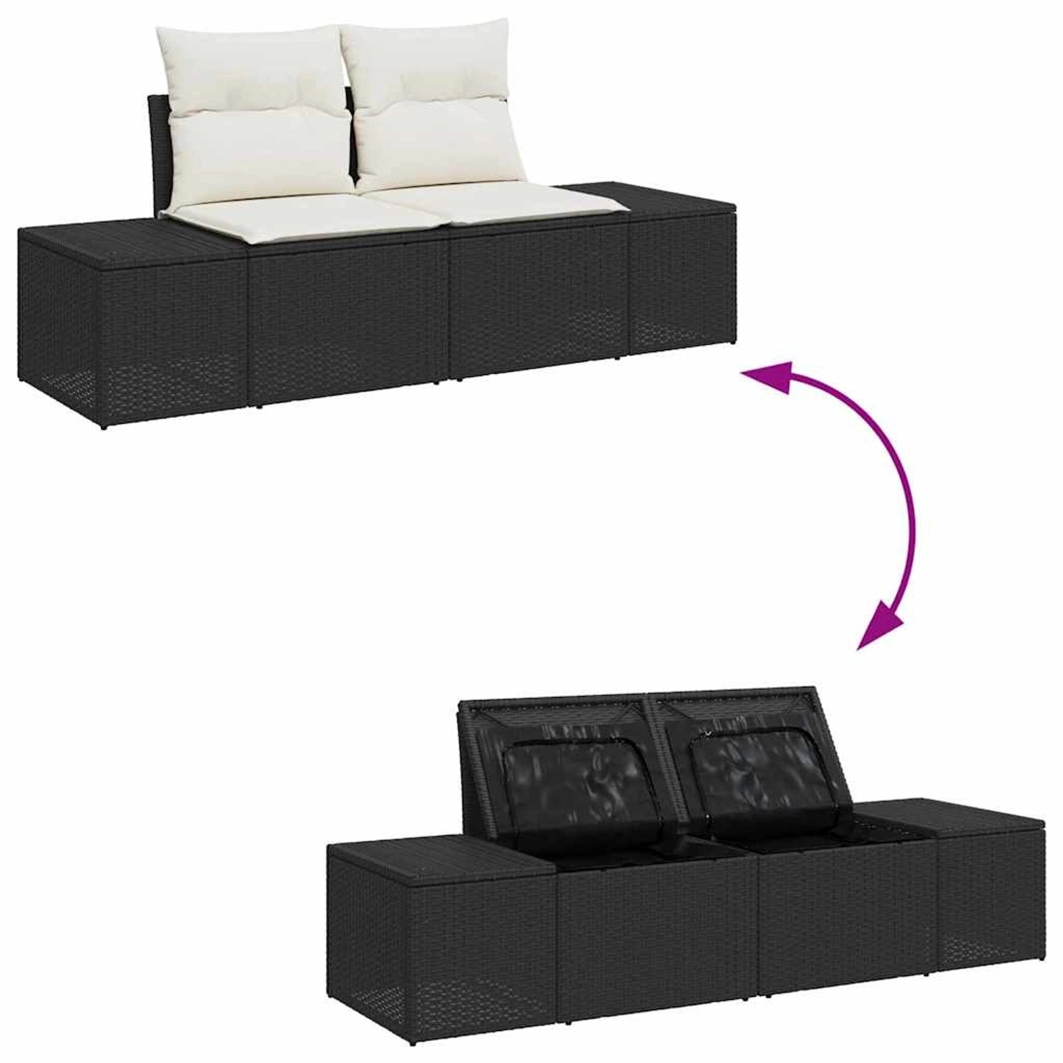 vidaXL Garten-Sofa-Set, 9-teilig, schwarz, Poly Rattan, höhenverstellbar, mit Stauraum.