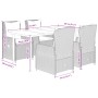5-tlg. Garten-Essgruppe Beige Poly Rattan mit Tisch und Stühlen mit Kissen.