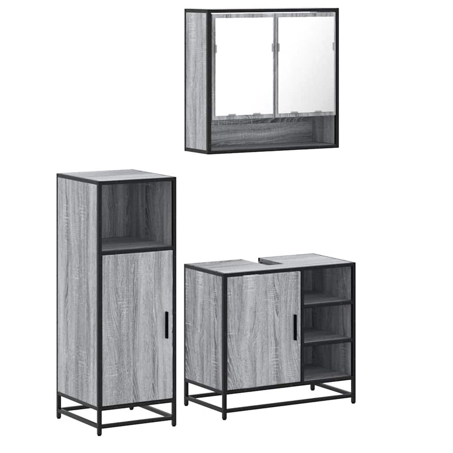 vidaXL 3-Tlg Badmöbel-Set Grau Sonoma Holzwerkstoff 3300998 günstig online kaufen