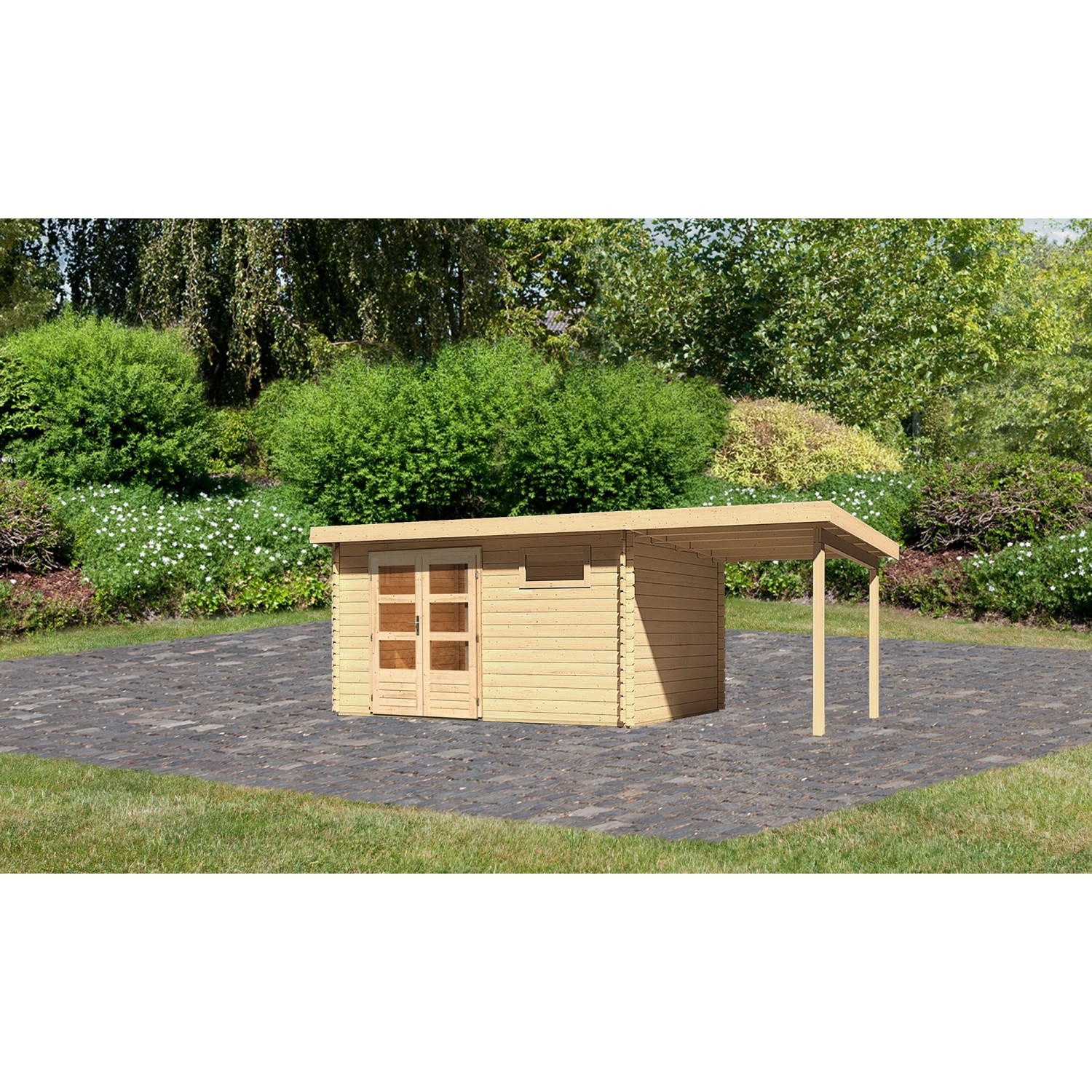 Karibu Holz-Gartenhaus Ängelholm Natur Pultdach Unbehandelt 370 cm x 280 cm günstig online kaufen