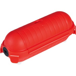 Rote Sicherheitsbox für Zwischenstecker, spritzwassergeschützt und ideal für den Außenbereich.