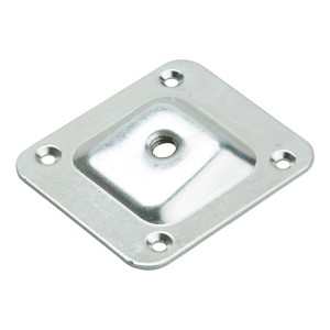 Silberne SOTECH Montageplatte aus vernickeltem Stahl für Möbelfüße mit M8 Gewinde, 10 Grad Neigung.