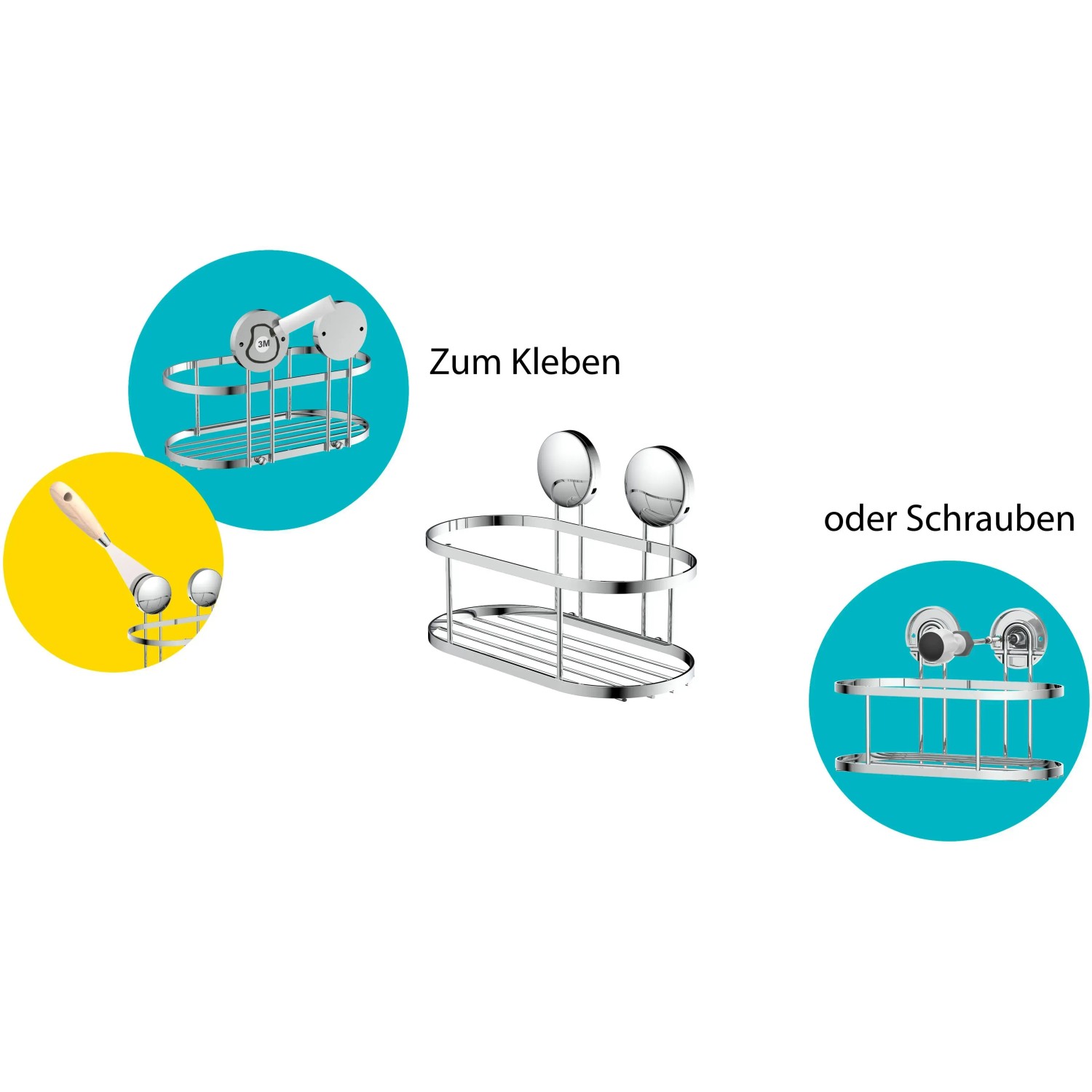 Eisl Duschablage aus Edelstahl, Montage ohne Bohren mit Klebepads oder Schrauben.