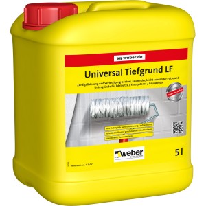 Gelber 5L Kanister Weber Universal Tiefgrund LF für Putz und Untergründe.