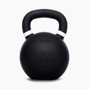 Schwarze Suprfit Elite Gusseisen Kettlebell 40 kg mit weißem Griffring und Logo für Krafttraining.