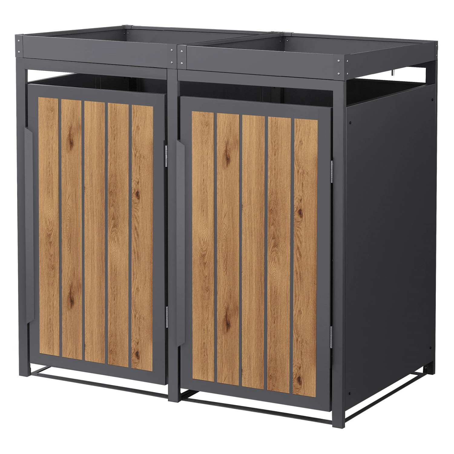 ML-Design Mülltonnenbox 2Er mit Pflanzdach 240L Anthrazit-Holzoptik