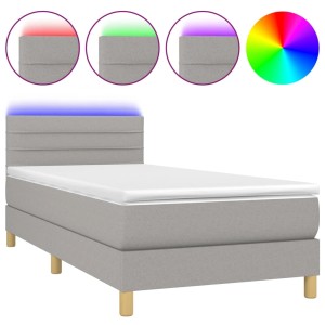 Hellgraues vidaXL Boxspringbett 80x200 mit Matratze, Topper und LED-Beleuchtung.