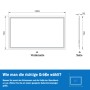 Skizze eines Aica Sanitär Badspiegels 120x70 cm mit LED-Beleuchtung und Maßangaben.