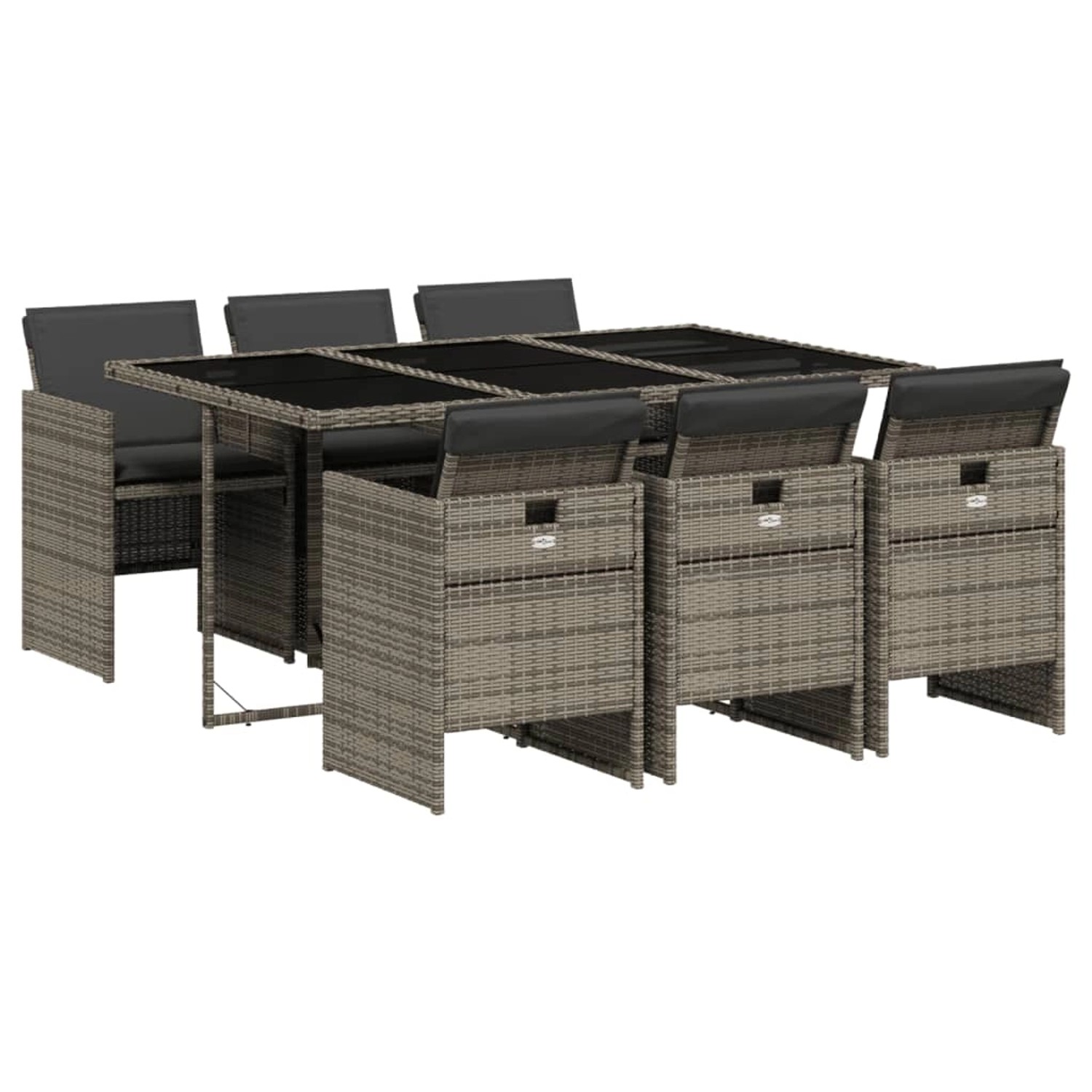 vidaXL 7-Tlg Garten-Essgruppe mit Kissen Grau Poly Rattan 3210548 günstig online kaufen
