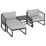 4-teiliges Lounge-Set Willa aus Aluminium in Anthrazit mit grauen Auflagen und Kissen.