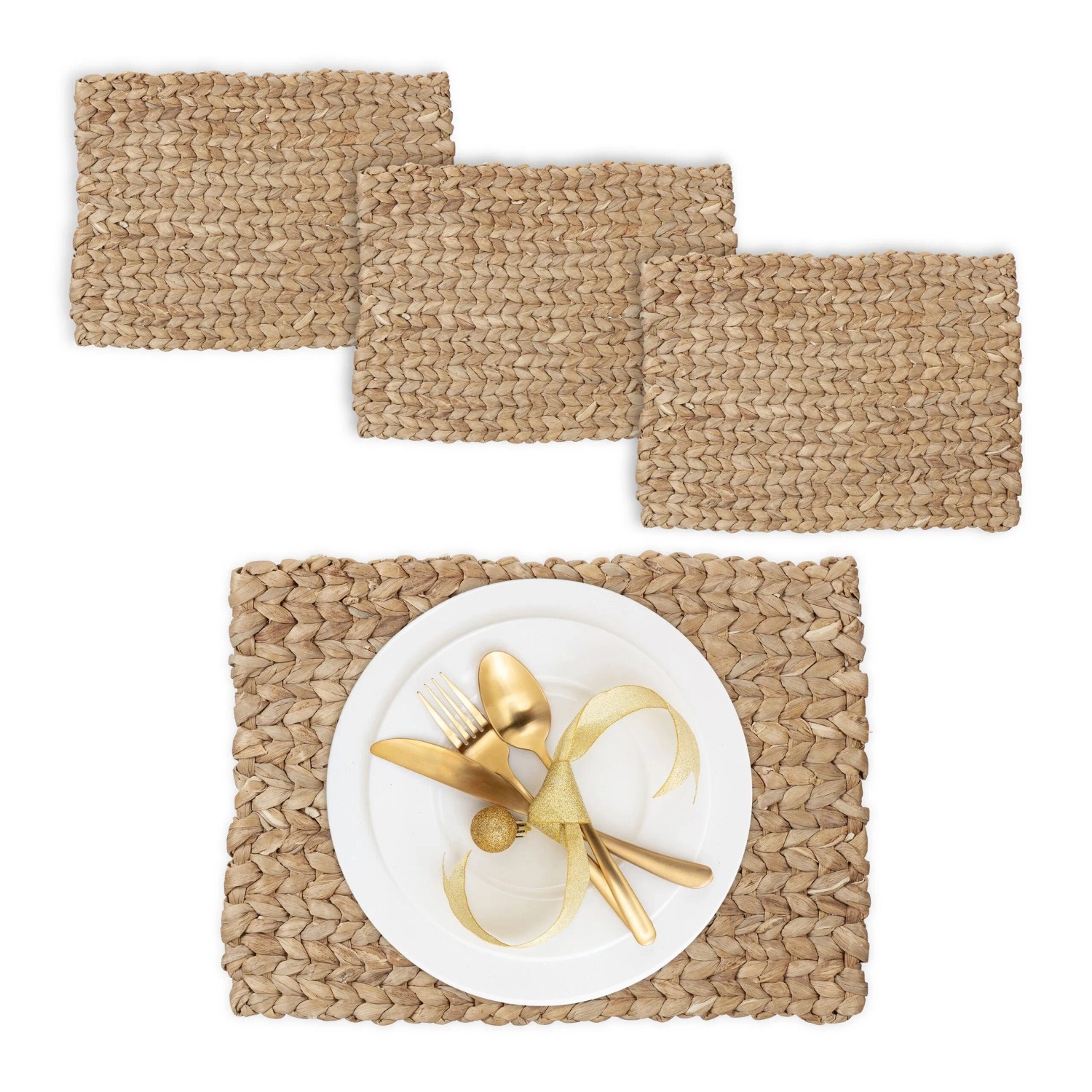 Relaxdays Tischsets 4er Set Wasserhyazinthe Natur Hitzebeständig 1,5 cm x 42 cm x 30 cm 230 g