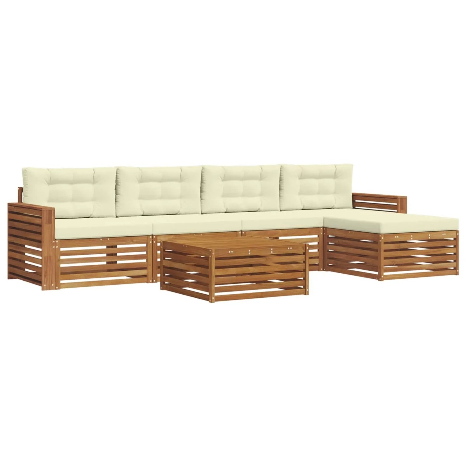 vidaXL Outdoor-Sofagarnitur mit Kissen 6-Tlg Natur und Creme 3373345