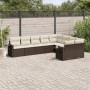 Braune 9-tlg. vidaXL Garten-Sofagarnitur aus Poly Rattan mit cremeweißen Kissen.