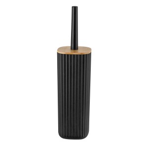 WENKO WC-Garnitur Rotello Schwarz mit Bambusdeckel, geriffeltes Design.